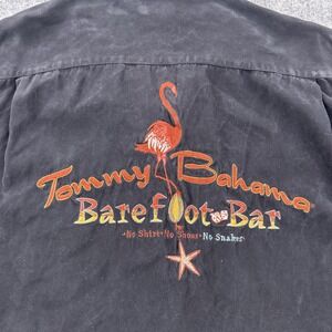 Tommy Bahama Shirt Mens XL Black Silk Barefoot Bar Flamingo Embroidered Casual